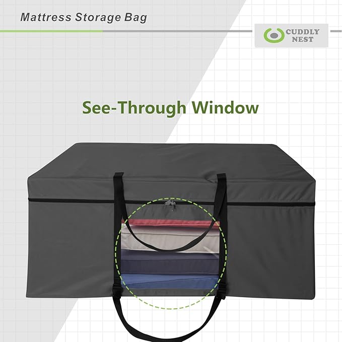 Cuddly Nest Folding Mattress Storage Bag - Heavy Duty Carry Case for Tri-Fold Guest Bed (Fits 4" Full Mattress, Black)