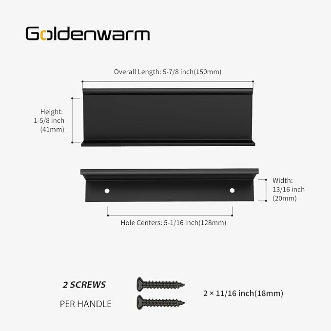 goldenwarm 25 Pack Black Finger Edge Pulls Drawer Finger Pulls Matte Black Kitchen Hardware Handles Bedroom Dresser Drawers,5in Hole Center