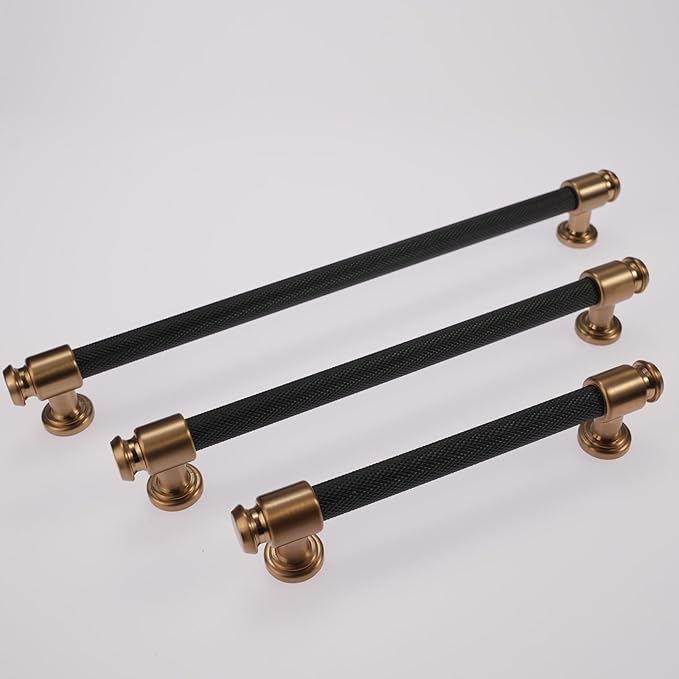 10 Pack 3-3/4 inch (96mm) Matte Black and Champagne Bronze Cabinet Handles - Black Drawer Pulls