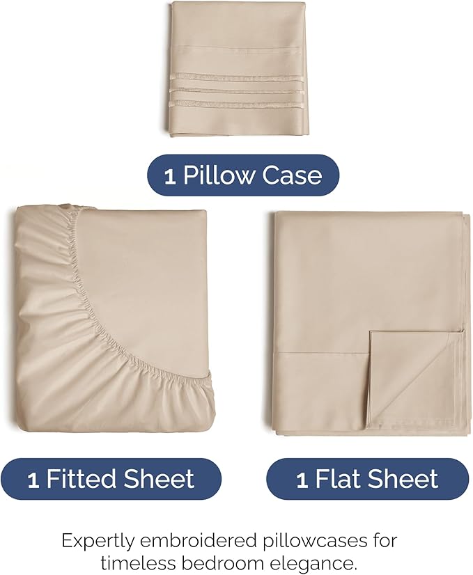 Twin XL Size 3 Piece Sheet Set - Comfy Breathable & Cooling Bed Sheets Set - Hotel Luxury Bedding for Women, Men, Kids, Teens, Boys & Girls - Deep Pockets, Ultra-Soft, Wrinkle Free - Oeko-Tex - Wheat