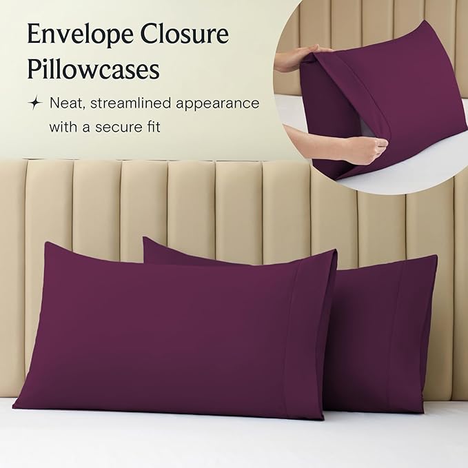 LuxClub 3 PC Sheet Set Sheets Deep Pockets Wrinkle Free Sheets Machine Washable Hotel Bedding Silky Soft - Eggplant Twin