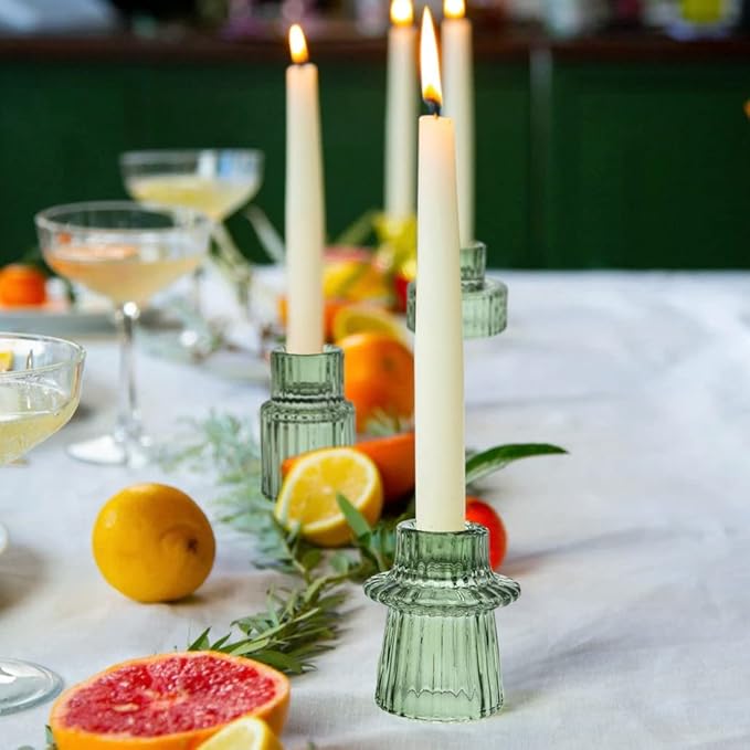 Vixdonos Taper Glass Candlestick Holders Tealight Candle Holders for Table Centerpieces, Wedding Decor and Dinner Party (6 Pcs, Green)