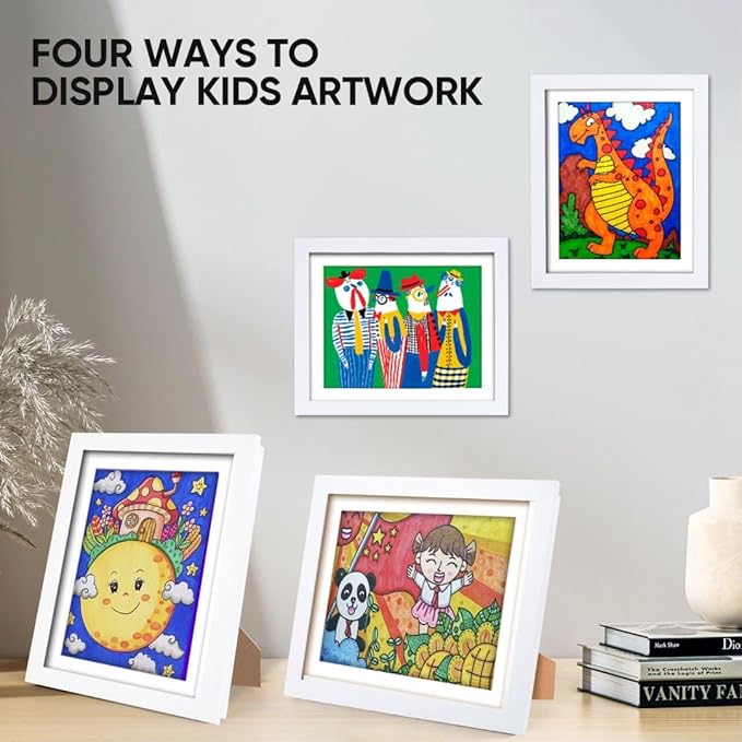 [3-Pack] Kids Artwork Frames Changeable - Kids Art Frame,Front Opening Holds 150,Children Art Projects Kids Art Frames,10x12.5 Picture Frame for Display Kid Art Work,With Storage(White)