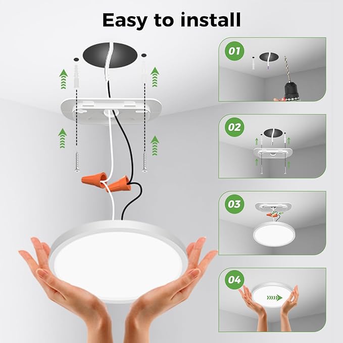 zemty 6Pack LED Ceiling Light Fixture, 6.5 Inch 12W 1200lm Flush Mount Light Fixtures, Bright & Adjustable 3000K 4000K 6500K, Round Flat Ceiling Lamp for Bathroom Closet Pantry Hallway