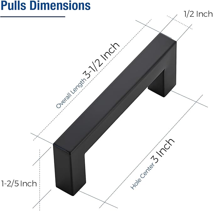 JOY DECOR 50 Pack Cabinet Handles, Black Cabinet Pulls, 3 Inch Kitchen Closet Handles Square Drawer Pulls Stainless Steel Drawer Hardware, 76mm Hole Centers