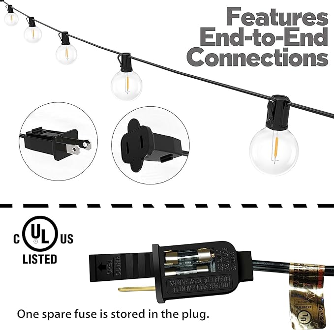 Lampat String Lights, LED 25 Light Bulbs 25Ft G40 Globe String Lights with Bulbs-UL Listd for Indoor/Outdoor Commercial Decor