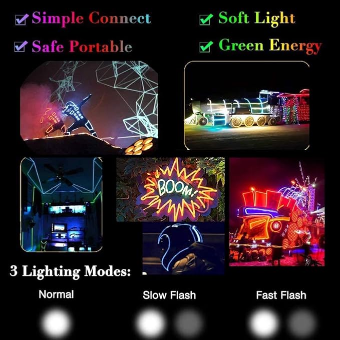 MaxLax EL Wire White, 32.8ft/10m Portable Battery Pack Neon Light Strip 360° Cuttable Glowing Rope Lights for Parties, Halloween, DIY Decoration