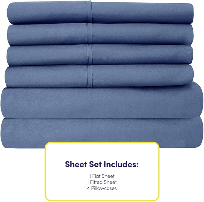 Cal King Size Bed Sheets - 6 Piece 1500 Supreme Collection Fine Brushed Microfiber Deep Pocket California King Sheet Set Bedding - 2 Extra Pillow Cases, Great Value, California King, Denim