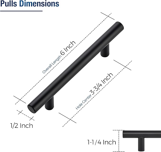 JOY DECOR 45 Pack Cabinet Handles, Black Cabinet Pulls, 3-3/4 in Hole Center Kitchen Hardware, Stainless Steel T Bar Handles for Dresser Drawers