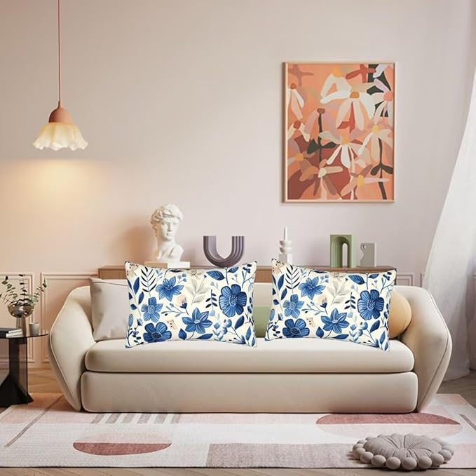 Throw Pillow Covers 16 x 28 Pillow Covers Set of 2 Couch Pillows for Living Room, Blue Throw Pillows with Invisible Zipper, Linen Accent Pillows Decorative Pillows Farmhouse Decor, Scandinavian J334