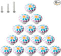 HUAMULAN 15PCS Glossy Ceramic Knobs Button Round Mushroom Cabinet Dresser Vintage Pulls Door Handles Cupboard Wardrobe Drawer, Dia. 1.5 inch 38mm,Colorful Hand Painted