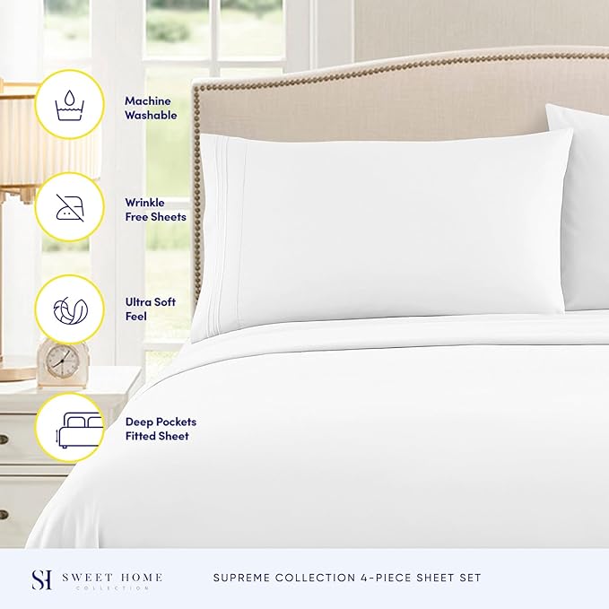Full Size Sheet Sets - Breathable Luxury Sheets with Full Elastic & Secure Corner Straps Built In - 1800 Supreme Collection Extra Soft Deep Pocket Bedding, Sheet Set, EXTRA DEEP pocket - Full, White
