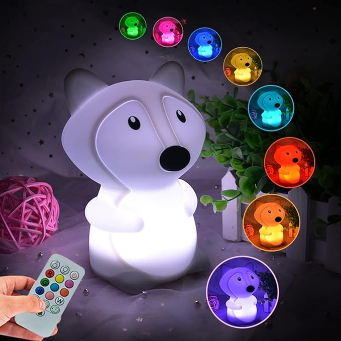 Fox Night Lights Bedside lamp, Bedroom Light for Kids, Baby Nursery lamps - Break Resistant, Eye Caring, Adjustable Brightness & Color and Time Setting, Gifts for Kids Babies Boy Girl - Medium