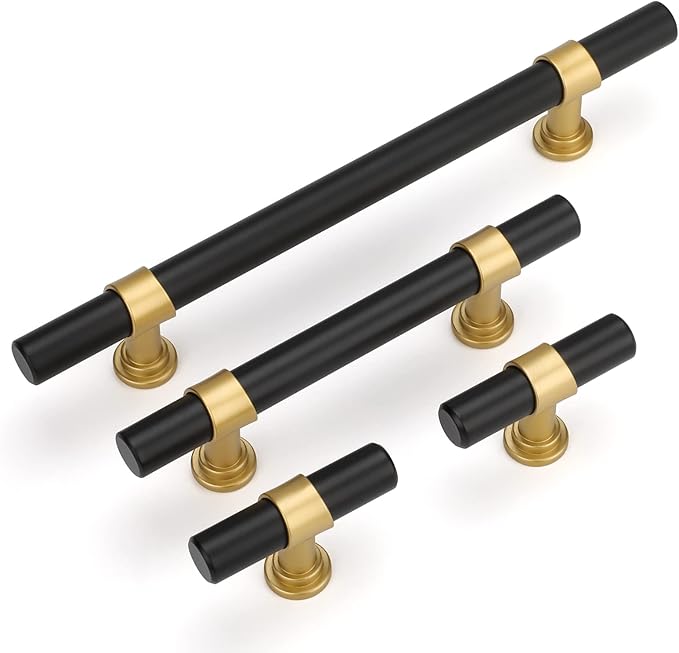 goldenwarm 10 Pack Black and Gold Cabinet Pulls 3 Inch Kitchen Cabinet Handles Black Kitchen Drawer Pulls for Dresser Bathroom Modern Hardware,Zinc Alloy Base