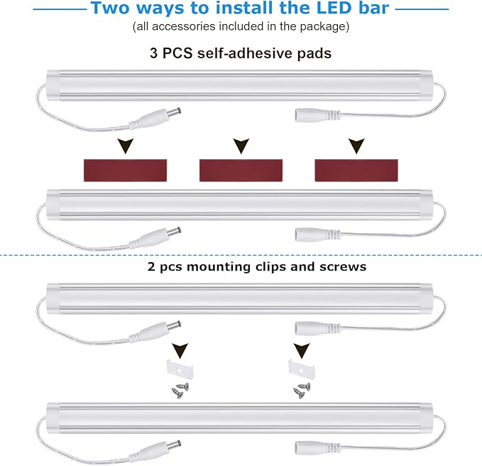 Litever Kitchen Under Cabinet LED Lighting Kit, Super Bright, 6 PCS 12 Inches Light Bars, Plug-in or Hardwire Power Adapter, 31W 2000 Lumen, for Cabinet Counter Shelf Workbench (Daylight White 5000K)