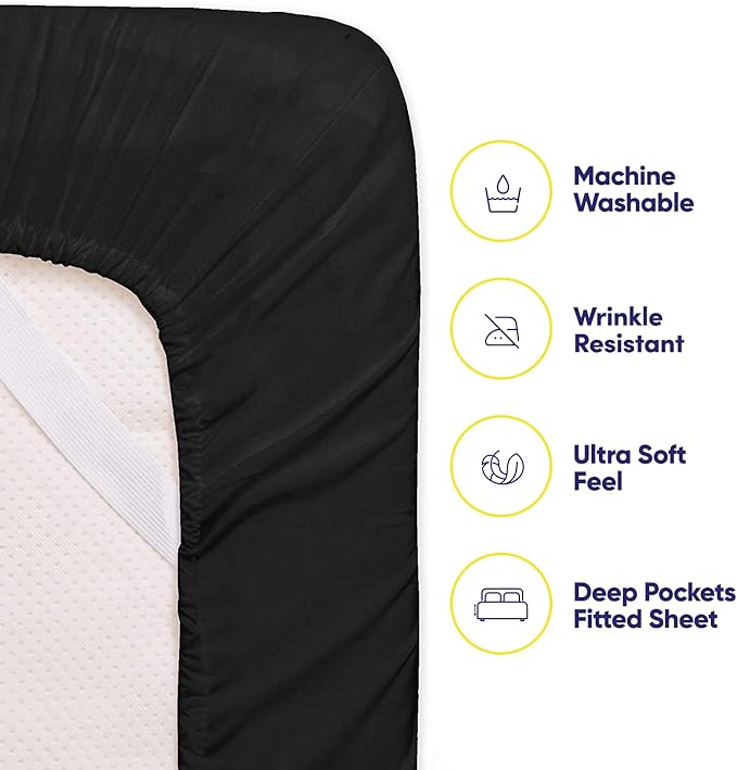 Sweet Home Collection 6 Piece 1500 Supreme Collection Brushed Microfiber Deep Pocket Sheet Set-2 Extra Pillow Cases, Great Value, Rv Short Queen, Black