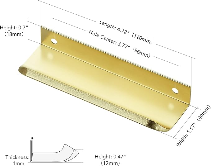 Ravinte Hardware 6 Pack Gold Cabinet Handles, 4.75 Inch (120mm) Finger Edge Pulls, 3.75 Inch Hole Center, Finger Pulls for Cabinets