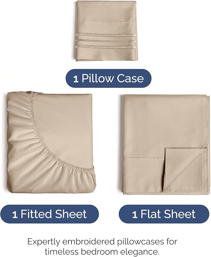 Twin Size 3 Piece Sheet Set - Comfy Breathable & Cooling Bed Sheets Set - Hotel Luxury Bedding for Women, Men, Kids, Teens, Boys & Girls - Deep Pockets, Ultra-Soft and Wrinkle Free - Oeko-Tex - Cream