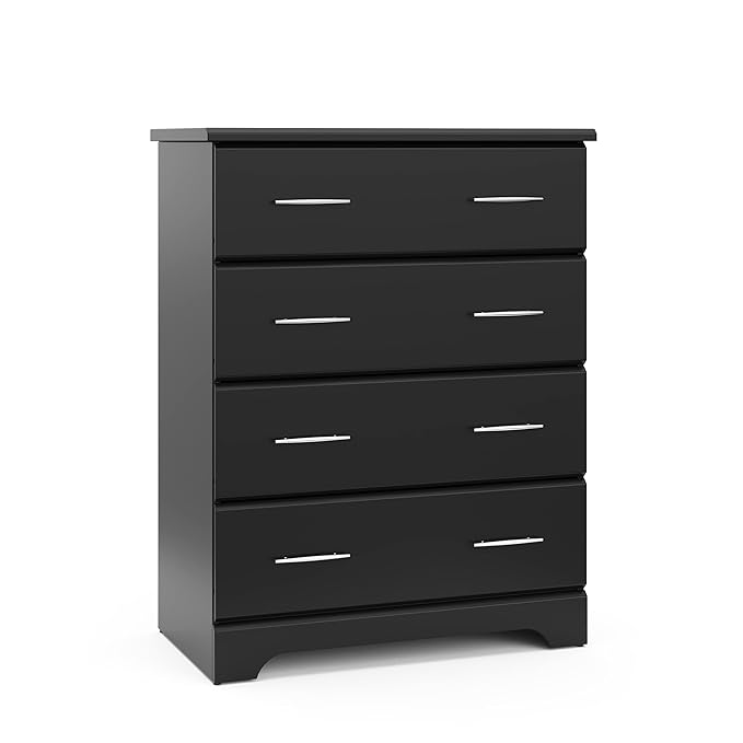 Storkcraft Brookside 4 Drawer Dresser (Black) – GREENGUARD Gold Certified, Nursery Dresser for Kids Bedroom, Chest of Drawers