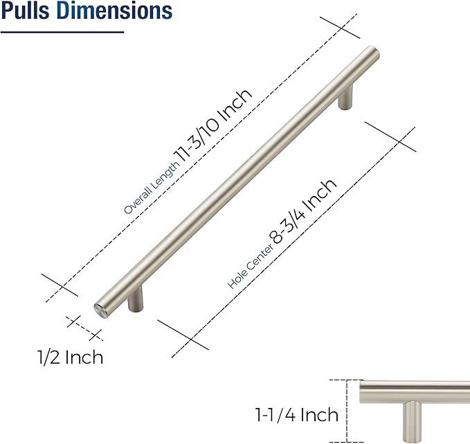 JOY DECOR 20 Pack Cabinet Handles, Brushed Nickel Cabinet Pulls, 8-3/4 in Hole Center Kitchen Cabinet Handles, Stainless Steel T Bar Handles for Dresser Drawers