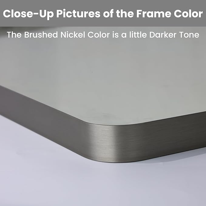 LOAAO 48x40 Inch Brushed Nickel Bathroom Mirror, Rounded Rectangle Silver Metal Frame Mirror, Brushed Nickel, Anti-Rust, Shatter Proof, Hangs Horizontally or Vertically