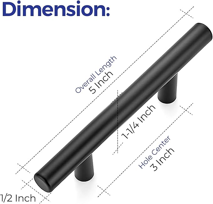 Ravinte 12 Pack | 5 Inch Cabinet Pulls Matte Black Stainless Steel Kitchen Drawer Pulls Cabinet Handles 5InchLength, 3Inch Hole Center