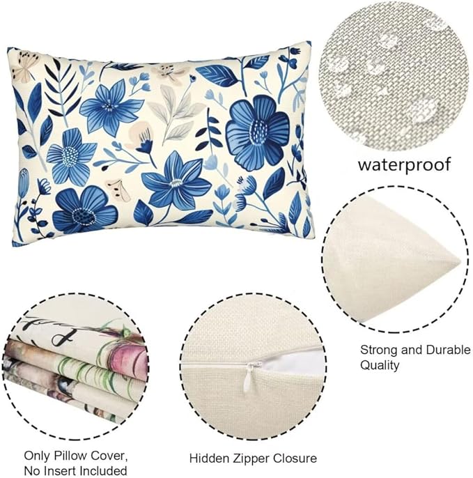 Outdoor Pillows Blue Pillow Covers 20x28 Inch Set of 2 Throw Pillow Covers, Scandinavian Throw Pillows, Lumbar Pillows Cushion Covers Decorative Pillow Covers for Couch Garden Patio Furniture J334