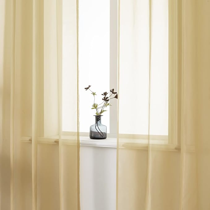 DUALIFE Antique Taupe Brown Sheer Curtains Grommet Light Brown Tan Semi Voile Curtain Panels Window Drapes for Living Room and Bedroom Window Treatments 2 Panels 52 x 72 Inch Natural Taupe