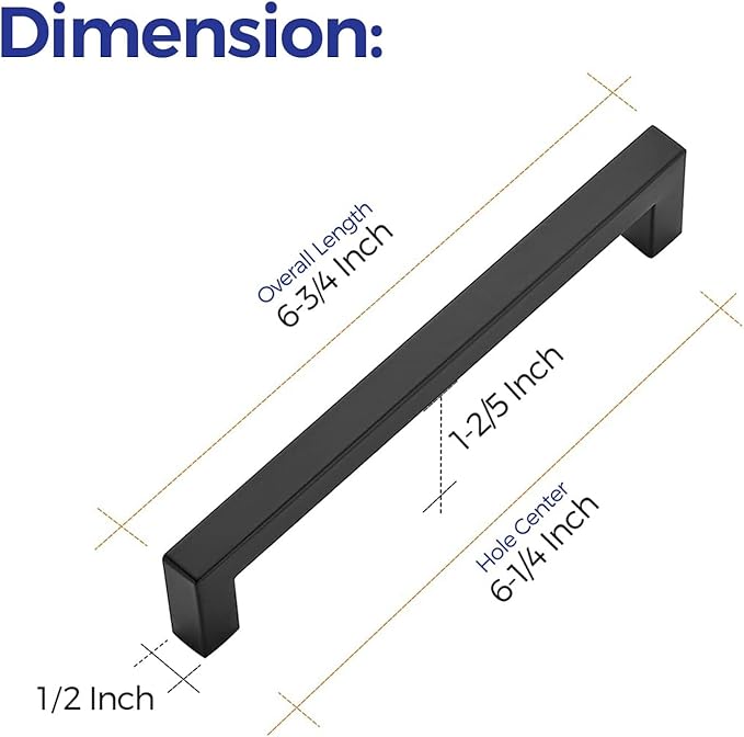 Ravinte 1 Pack 6-1/4 Inch Kitchen Square Cabinet Handles Matte Black Pulls Stainless Steel Drawer Pulls Kitchen Cabinet Hardware Handles