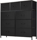 DUMOS Dresser for Bedroom, Storage Organizer with 9 Drawers, Chest of Drawers with Fabric Bins, Sturdy Metal Frame, Wood Tabletop for Guest Room, Closet, Entryway, Nursery