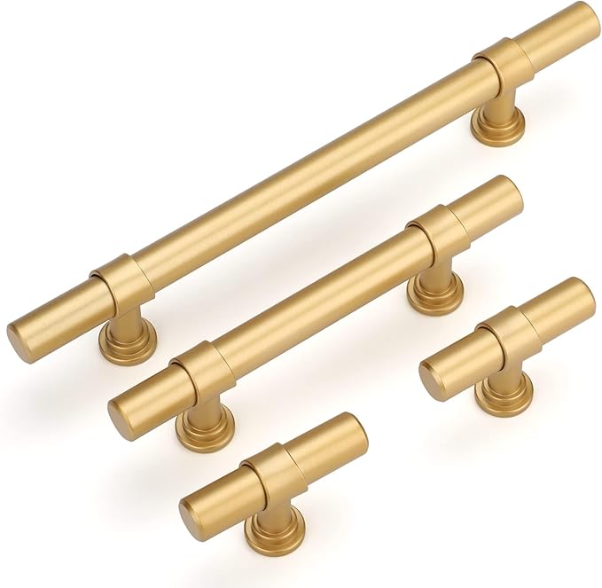 LONTAN 12 Pack Gold Cabinet Knobs Matte Gold Kitchen Cabinet Knobs for Dresser Drawers Brushed Gold T-bar Hardware for Dresser Bathroom,Zinc Alloy Base