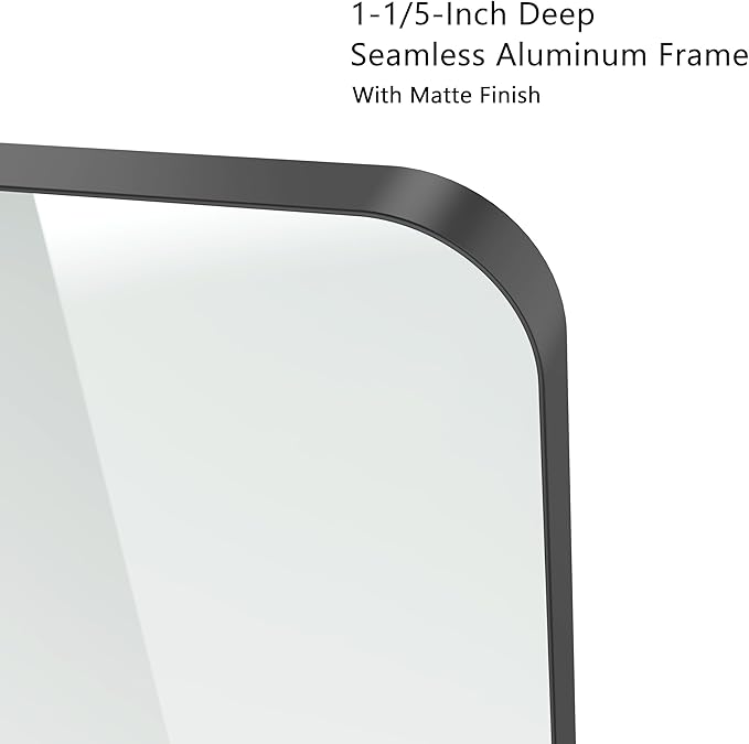 VocalStar Black Metal Framed Bathroom Mirror for Wall, 40 x 30 Inch Large Rounded Rectangle Matte Black Bathroom Vanity Mirror Farmhouse, 1/4-inch Shatterproof Glass | Ultra-Flush Hanging