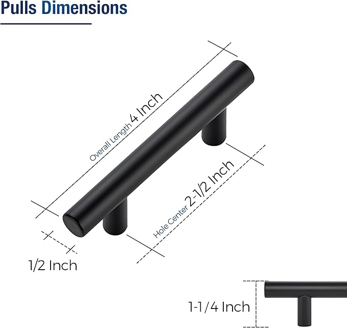 JOY DECOR 10 Pack Cabinet Handles, Black Cabinet Pulls, 2-1/2 in Hole Center Kitchen Hardware, Stainless Steel T Bar Handles for Dresser Drawers