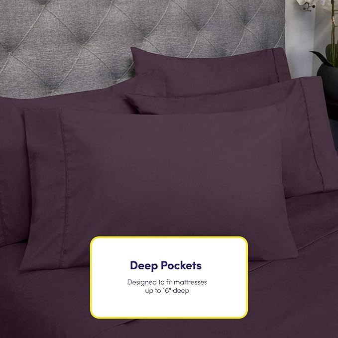 Twin XL Size Bed Sheets - 4 Piece 1500 Supreme Collection Fine Brushed Microfiber Deep Pocket Twin X-Large Sheet Set Bedding - 1 EXTRA PILLOW CASES, GREAT VALUE, Twin XL, Purple