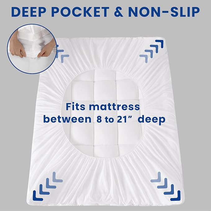 Full Mattress Topper, Extra Thick Pillowtop, Cooling and Plush Mattress Pad Cover for Back Pain,Soft Mattress Protector Cover with 8-21 Inch Deep Pocket(54''x75'')