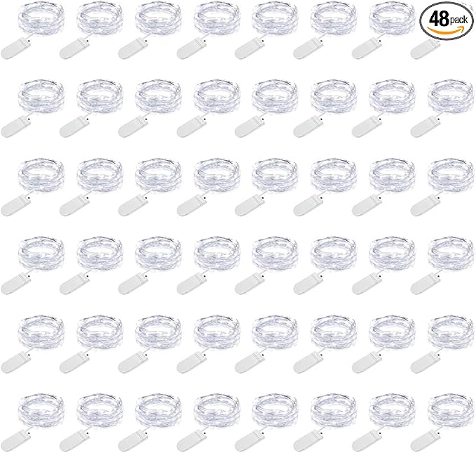 MUMUXI 48 Pack 7.2ft Fairy Lights Battery Operated, 20 Micro LED Mini Waterproof String Lights Silver Wire Firefly Starry for DIY Wedding Party Mason Jars Crafts Holiday Decoration, Cool White