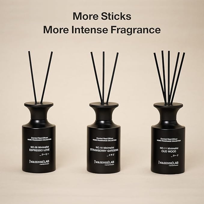 M&SENSE Minimalist Large Reed Diffuser 300ml, Strawberry Gardenia Scented with Natural Essential Oils, Long Lasting with 7 Sticks, Non-Toxic Home Fragrance for Bedroom, Bathroom Decor
