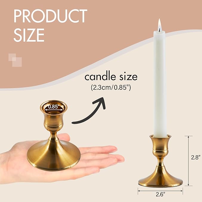Gold Taper Candle Holder, Brass Candlestick Holders, Vintage Metal for Table Centerpieces Wedding Christmas Decor (Gold, 4 Pcs)