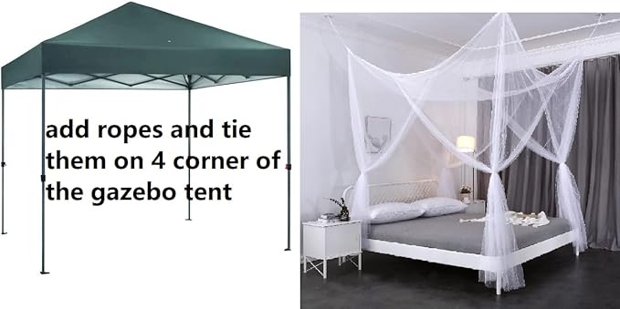 OctoRose Four Post Mosquito Net for Bed Canopy -Fits Queen, King, California King Beds-Indoor & Outdoor Use- SageGreen