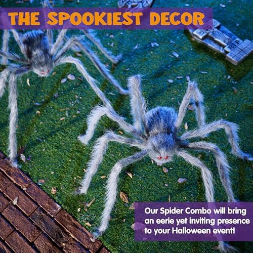 JOYIN 2 Pack 5 Ft Halloween Outdoor Decorations Hairy Gray Spider, Scary Fake Giant Large Spider Haunted House Props, Halloween Lawn Porch Yard Garden Tree Decorations Party Indoor Decor - Image 2