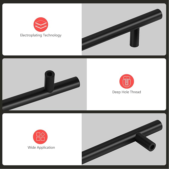 homdiy Black Cabinet Handles 30Pack 3-3/4inch Hole Center Kitchen Drawer Pulls and Knobs Stainless Steel Cabinet Hardware for Bathroom, Cupboard
