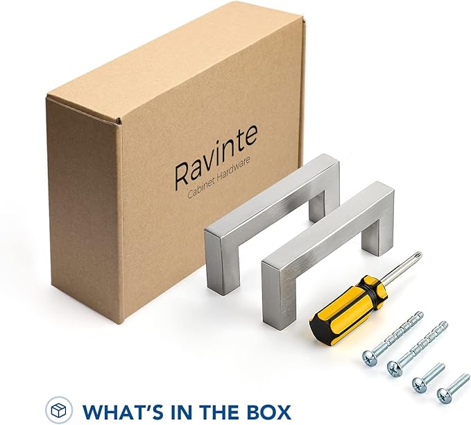 Ravinte 15 Pack Brushed Nickel Kitchen Cabinet Handles 3 Inch Cabinet Pulls Square Kitchen Hardware for Cabinet Drawer Pulls Drawer Handles Come with Screwdriver
