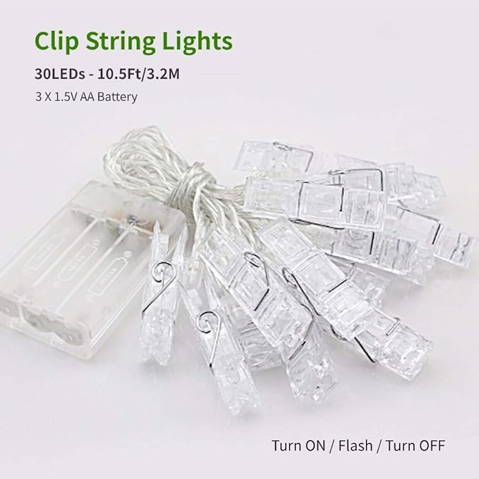Dopheuor LED Photo Clip Copper String Lights Starry Fairy Warm Yellow Lights Battery Powered for Hang Pictures Cards Bedroom Wall Decorations Christmas Patio Halloween Thanksgiving WeddingParty Decor