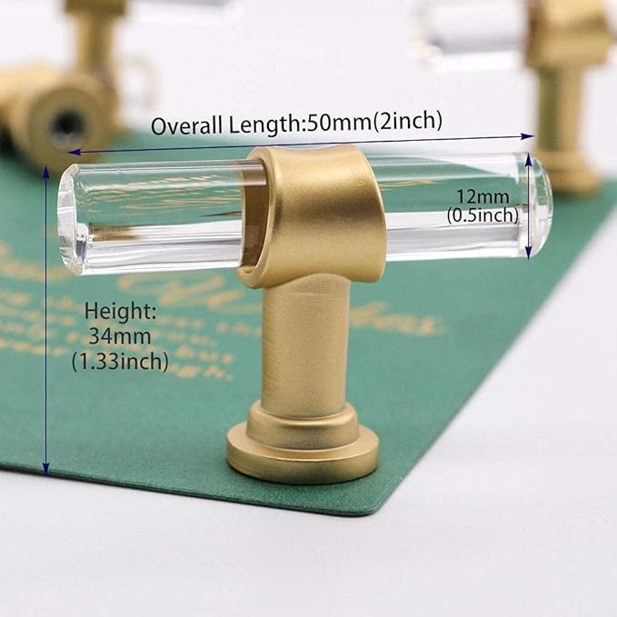 LONTAN 50 Pack Acrylic Kitchen Cabinet Knobs Gold Drawer Knobs Modern T Bar Clear Cabinet Door Handles White Kitchen Hardware for Dresser Bathroom,Zinc Alloy Base