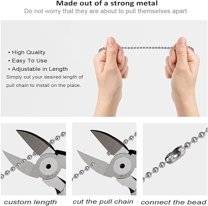 Ceiling Fan Pull Chain,Ceiling Fan Cords Ceiling Fan Chain Pulls with 2PCS 12inch Beaded Ball Extension Chains for Celing Fan Light and Wall Lamps, Cabinet Light (Light Bulb and Fan Shape), White