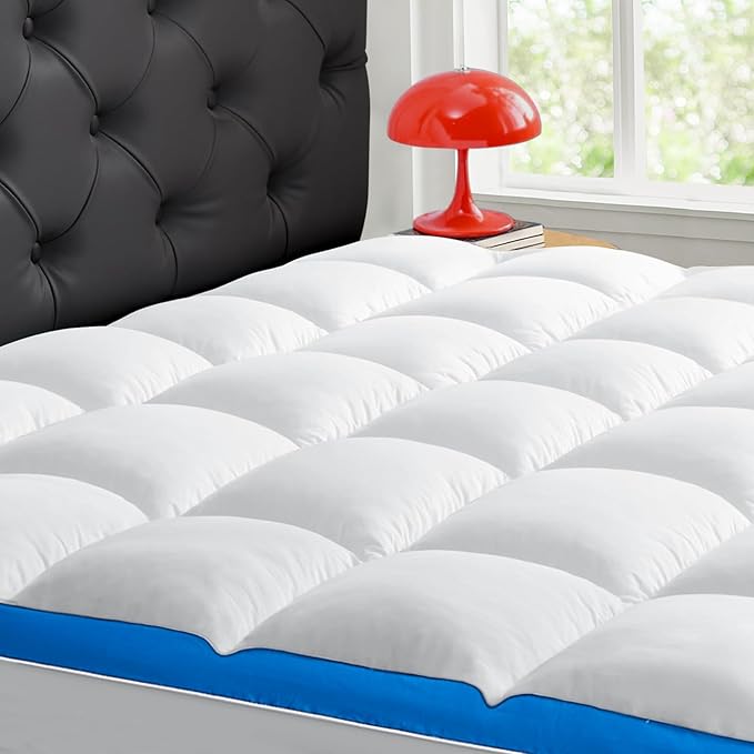 Full Size Mattress Topper, CYMULA Cooling Mattress Pad Cover PillowTop for Bed Back Pain, Futon Mattress Protector Extra Thick Firm Soft Fill Overfilled with 8-21 Inch Deep Pocket, 54"x75"White
