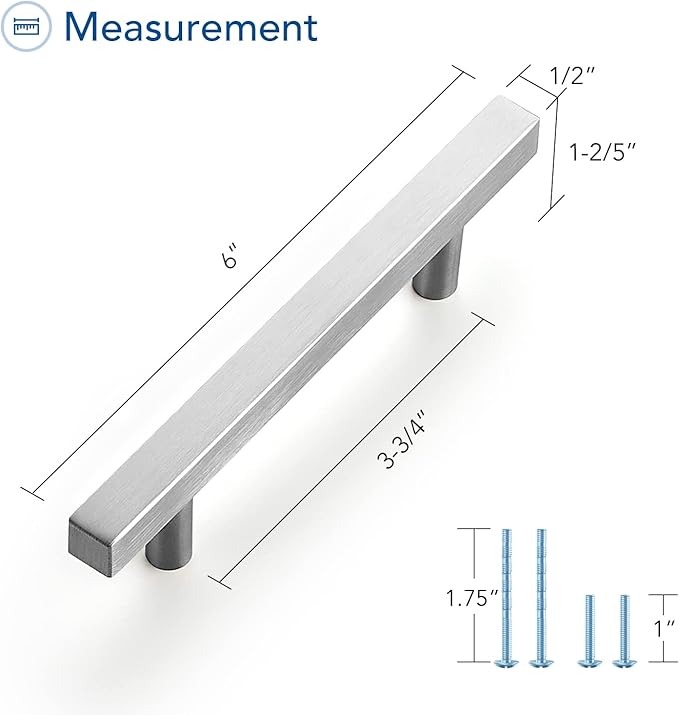 Ravinte Brushed Nickel Cabinet Handles 20 Pack 3-3/4 inch Satin Nickel Square Cabinet Pulls Silver Hardware for Kitchen Cabinets 6 inch Overall Length Stainless Steel Drawer Pulls