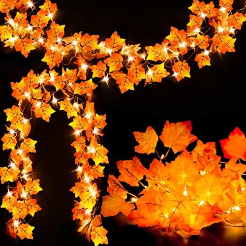 2-Pack Lighted Fall Garland, Total 16.4ft 40 LED Autumn String Lights by Luditek