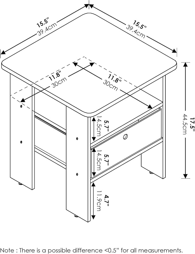 Furinno ANDREY Side Table, End Table, Night Stand with Open Shelves and Storage Bin, Bedside Table, for Living Room, Bedroom, Steam Beech