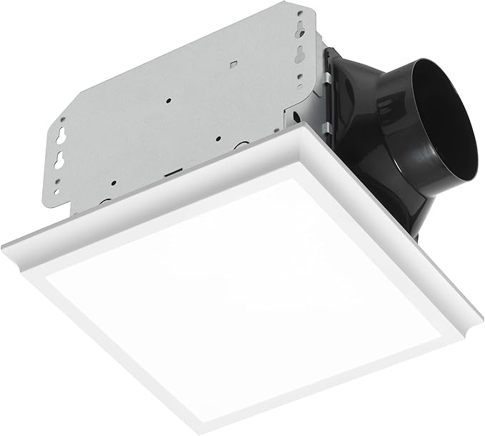 Homewerks 7141-80-G4 Bathroom Fan Integrated LED Light Ceiling Mount Exhaust Ventilation Whisper Quiet 1.1 Sones 80 CFM, White
